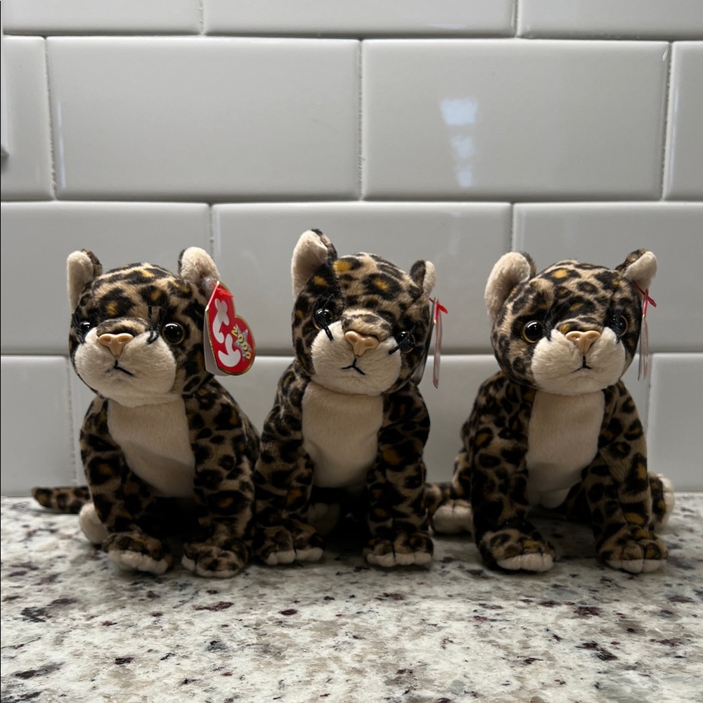 Beanie Baby lot of 3 TY Beanie Babies Leopard Stuffed Animal - Brown and Tan